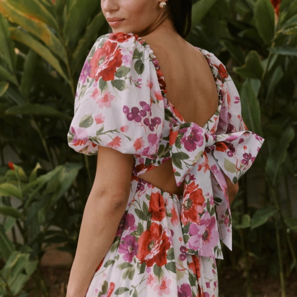Abercrombie & Fitch Floral Midi Dress - Red and Pink - Picture 3 of 10